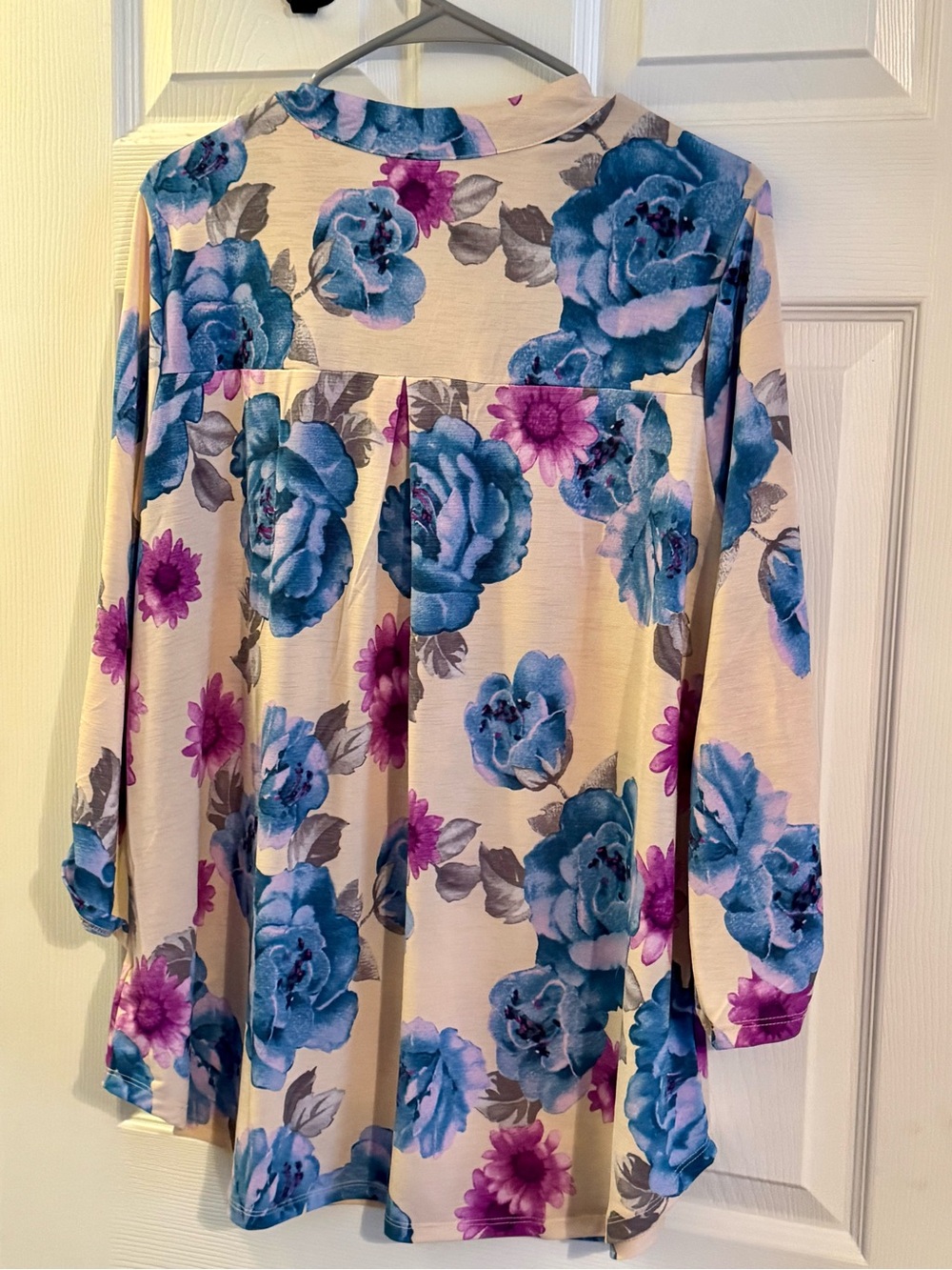 Dear Scarlett Floral Top in Cream with Blue & Purple Blooms - Picture 6 of 6